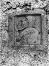 Ganthems kyrka. Långhusets södra portal, relief (S:t Jacob d.ä. ?).