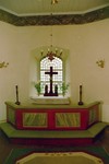 Binnebergs kyrka,  altarring, calvariegrupp och korfönster med glasmålning .
Neg nr 02/130:30.jpg