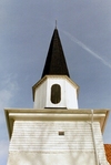 Flistads kyrka med delvis spånklätt torn.  
Neg nr 02/174:08.jpg