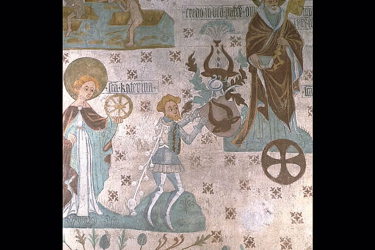 Tensta kyrka, Kalkmålning på korets nordvägg av Johannes Rosenrod.. 
