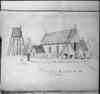 Kyrkan mot sydöst omkring 1870, foto av teckning av Olof Hermelin. 
