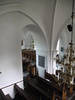 Skabersjö kyrka, långhuset och nykyrkan/korsarmen, sedda från orgelläktaren.