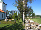 Kyrkogårdsmuren i norr och raden av björkar.
(KI Bredsätra kyrkog 008)