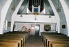 Norrstrandskyrkan, interiört, kyrkorummet mot öster med orgelläktare.
