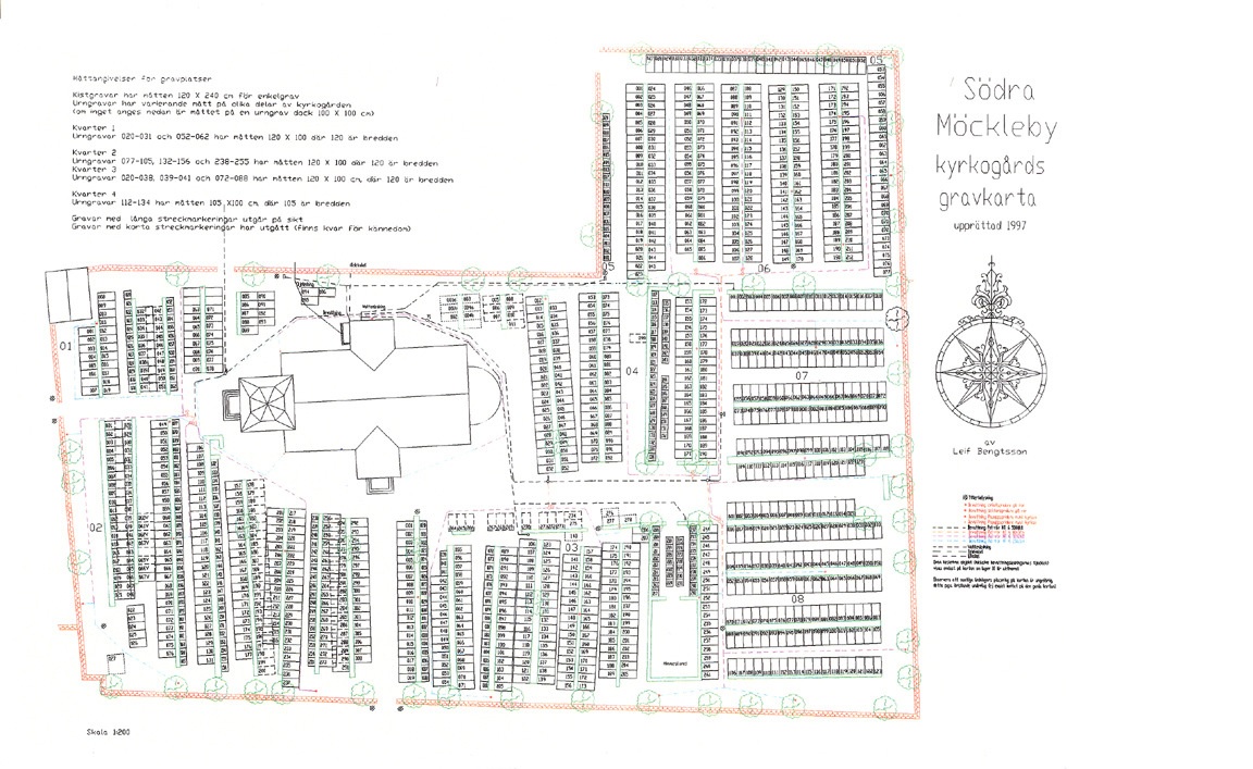 Gravkarta upprättad av Leif Bengtsson 1997. Kartan är här avsedd att ge en översiktsbild över kyrkogårdens struktur snarare än i detalj ange
exempelvis gravnummer. Källa: Sydölands församling.