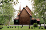 Håsjö nya kyrka med omgivande kyrkogård, exteriör bild av koret. 