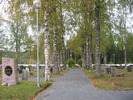 Nyhems kyrka med kyrkogård. Vy från kyrkotomten mot allén. 