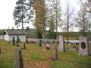 Nyhems kyrka med kyrkogård. Vy av syd-västra kyrkotomten med bårhus. 