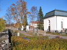 Tynderö kyrka med omgivande kyrkogård, vy från sydväst. 