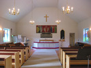 Alby gravkapell/kyrka, interiör, kyrkorummet, vy mot koret i norr. 