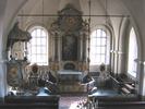 Borgsjö kyrka, interiör, kyrkorummet, vy mot koret från läktaren. 