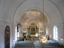 Högsjö kyrka, interiör, kyrkorummet, vy mot koret från läktaren. 