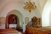 Skörstorps kyrka interiör korparti och predikstol. Negnr 01/278:11a