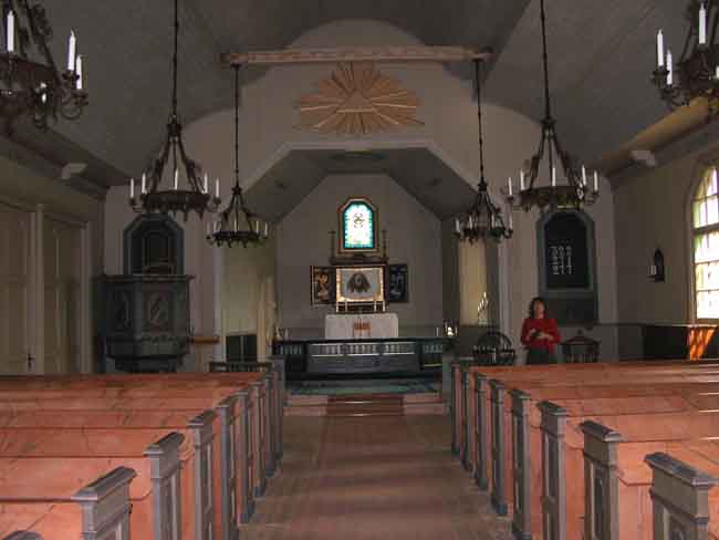 Nyskoga kyrka, interiör, vy mot koret i öster.