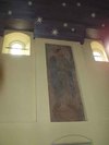 Interiör, målningar bevarade från den nedbrunna kyrkan placerade i koret.