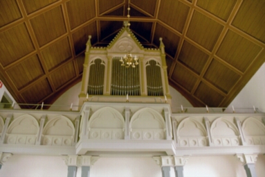 Vretens kyrka med orgelfasad, läktarbröstning samt trätak i nygotik. Neg nr 02/140:03.jpg 