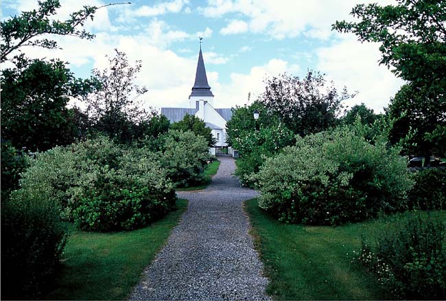 Kyrkan sedd från kyrkogårdens yngre del. 