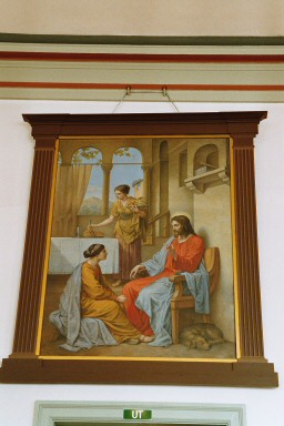 Tavla med namnet "Jesus hos Maria och Marta" ovan sakristidörr i Hjo kyrka. Neg.nr. 03/241:08. JPG.