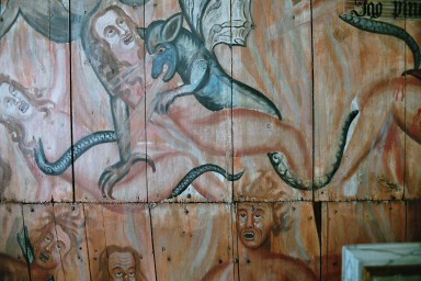 Målning av Johan Kinnerus i Brandstorps kyrka, föreställande Helvetet. Neg.nr. 04/177:22. JPG.