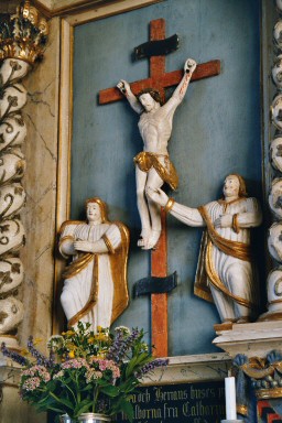Detalj av altaruppsats i Brandstorps kyrka. Neg.nr. 04/176:24. JPG.