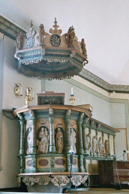Predikstol av Johan Werner d.ä. i Gustaf Adolfs kyrka. Neg.nr. 04/168:14. JPG.