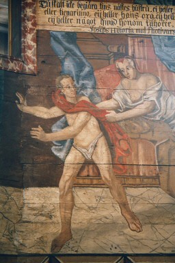 Josef och Potifars hustru, väggmålning i Habo kyrka. Neg.nr. 04/182:02. JPG.