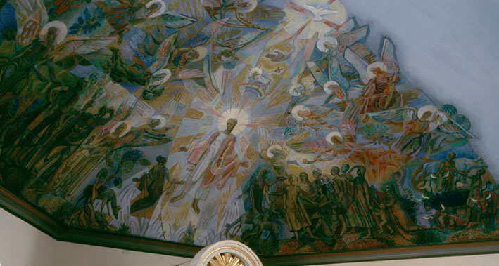Takmålningen av Joël Mila utfördes till kyrkans 100-årsjubileum 1964.