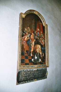 Fredsbergs kyrka. Äldre altartavla på långhusvägg. Neg.nr 04/297:09.jpg