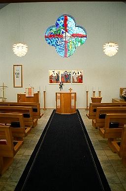 Kyrkorummet i Nol kyrka ett mot koret i söder, från N.