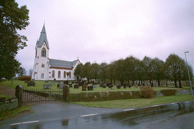 Köinge kyrka med omgivande kyrkogård.