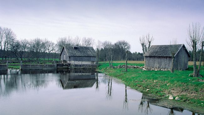 Bruhns vattenkvarn och damm i Lye.
Ur: Haase, S. Ström, G. Byggningar u häusar. 2004