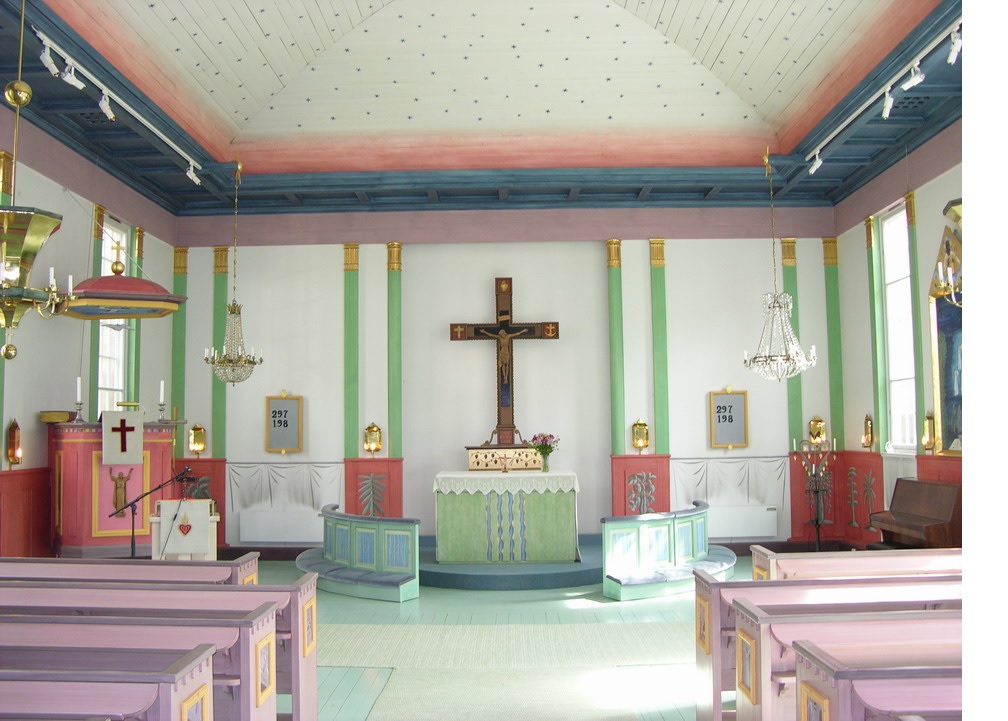 Vansbro kyrka, interiör, kyrkorummet sett mot koret i söder. 