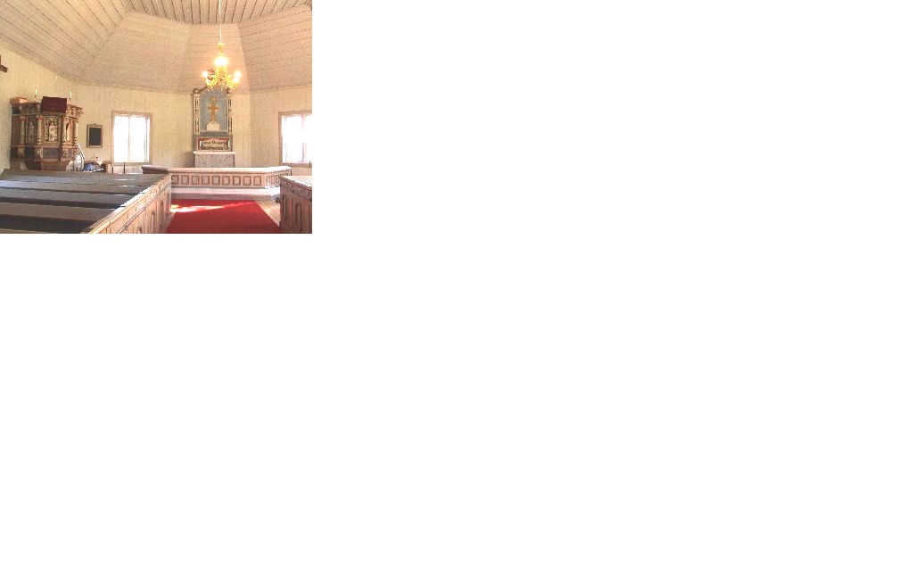 Öje kapell, interiör, kyrkorummet sett mot koret i öster. 
