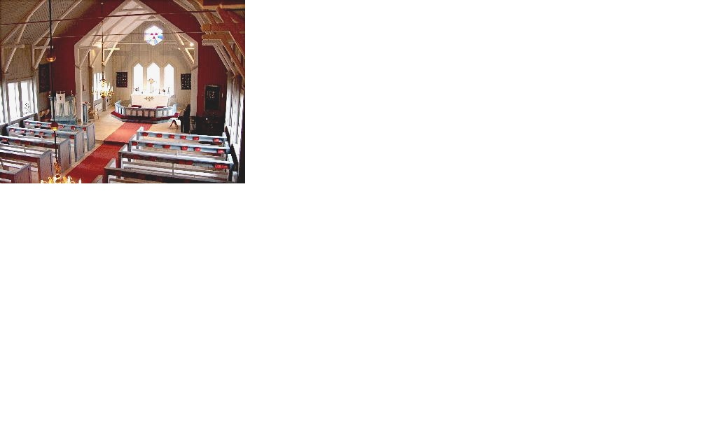 Rörbäcksnäs kyrka, interiör bild av kyrkorummet sett mot koret i öster. 