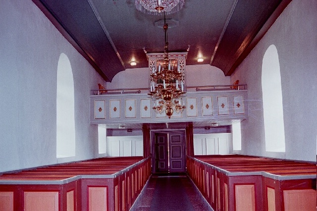 Jäla kyrka interiör västpartiet med läktare. Negnr 01/267:32a