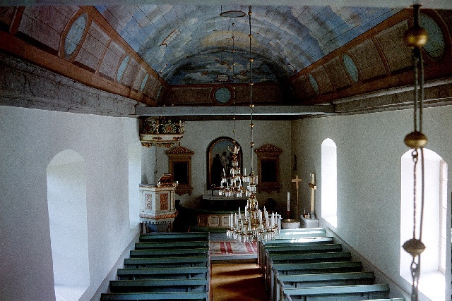 Vartofta-Åsaka kyrka interiör korparti och långhus. Negnr 01/273:20a
