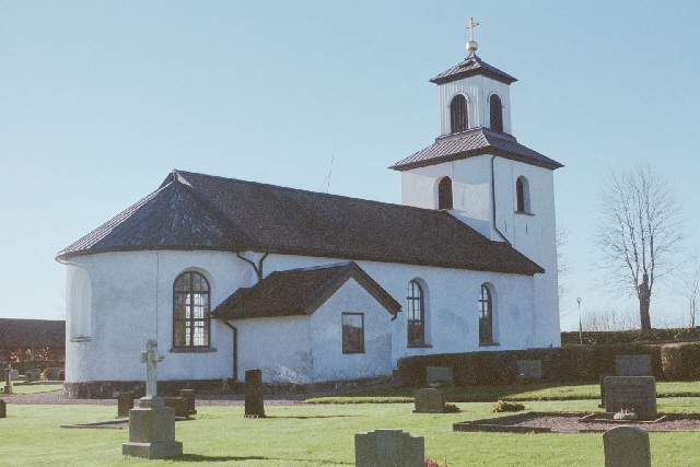 Segerstads kyrka exteriör nordostvy med absid och sakristia. Negnr 01/283:4a