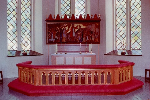 Norra Åsarps kyrka interiör altaruppsats. Negnr 01/268:19a