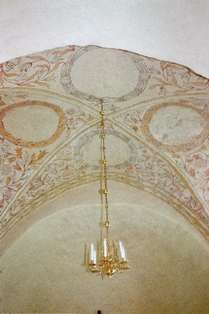 Kinneveds kyrka interiör målningar i takval ovan kor. Negnr 01/274:14a