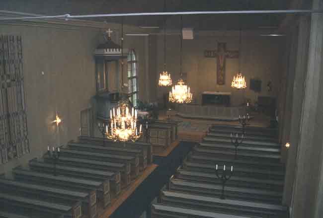 Södra Finnskoga kyrka, interiör, vy mot koret i väster.