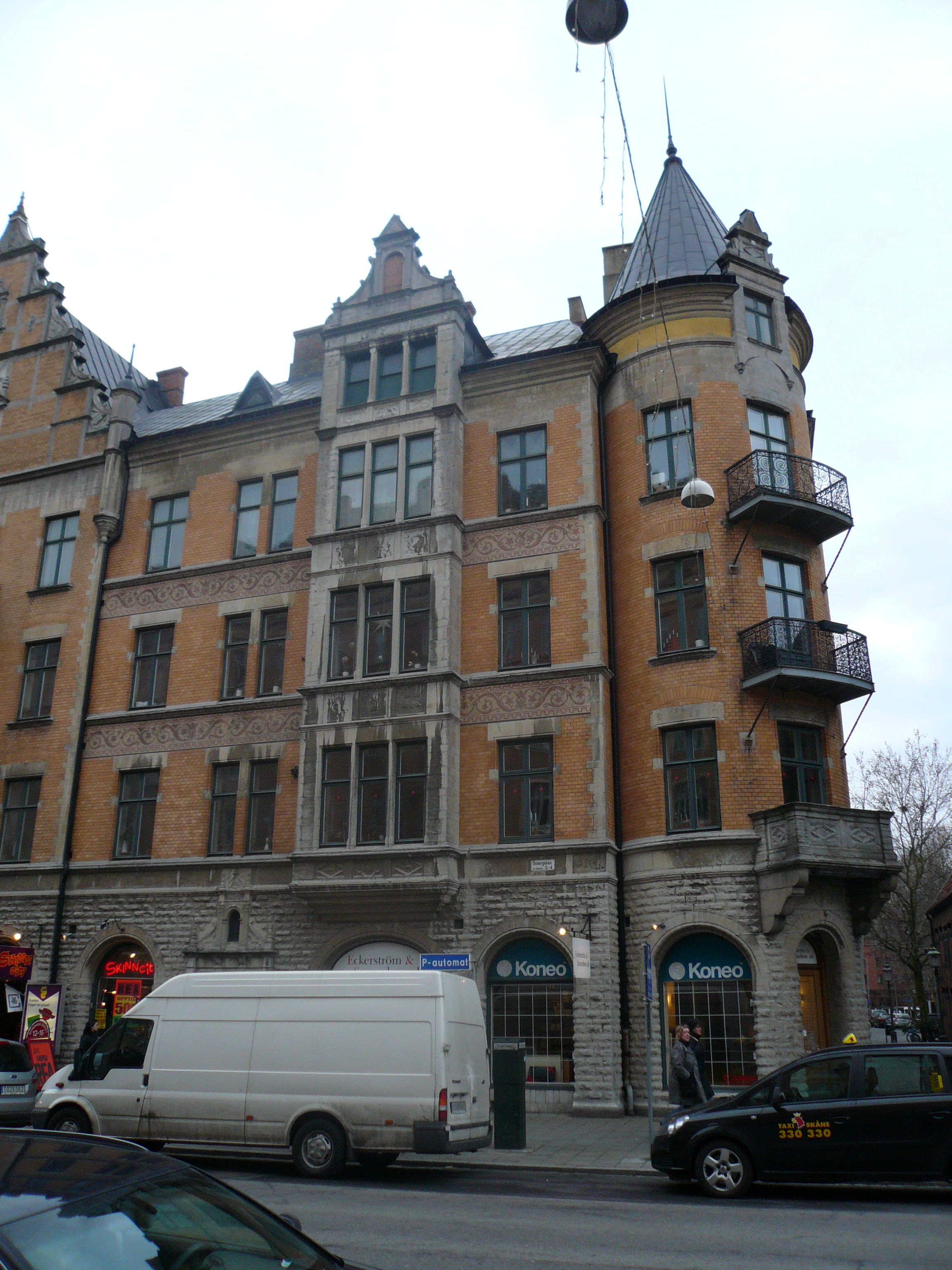 Sjöbergska huset, Malmö. Västra delen av byggnaden, hörnet Östergatan/Humlegatan.