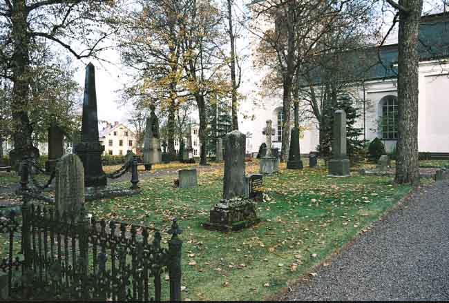 Kyrkogården söder om kyrkobyggnaden.