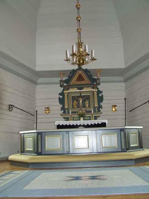 Sunnemo kyrka, interiören. Vy mot koret med altaruppsats i öster. 