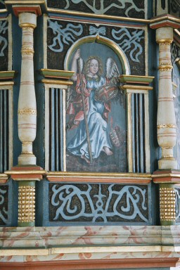 Gullereds kyrka, figurmålning på predikstol. Neg.nr. B963_037:22. JPG.