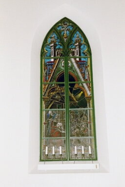 Det gamla korfönstret i Trollhättans kyrka.