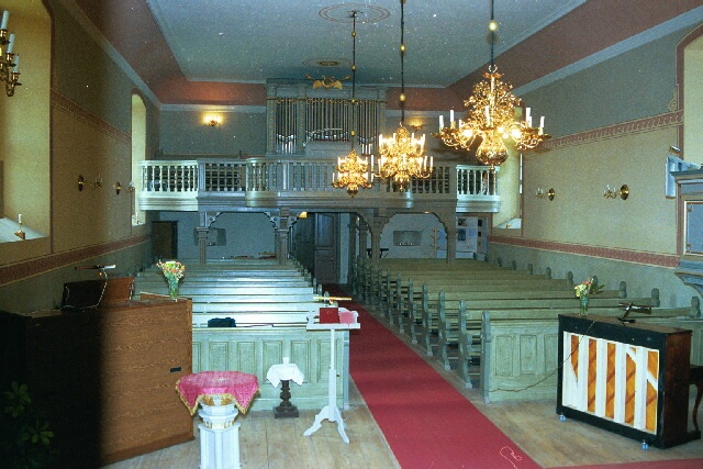 Bjurums kyrka interiör västra långhuset och orgelläktare. Negnr 01/265:28