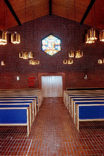 Fredriksbergs kyrka interiör västparti och bänkar. Negnr 01/275:23a