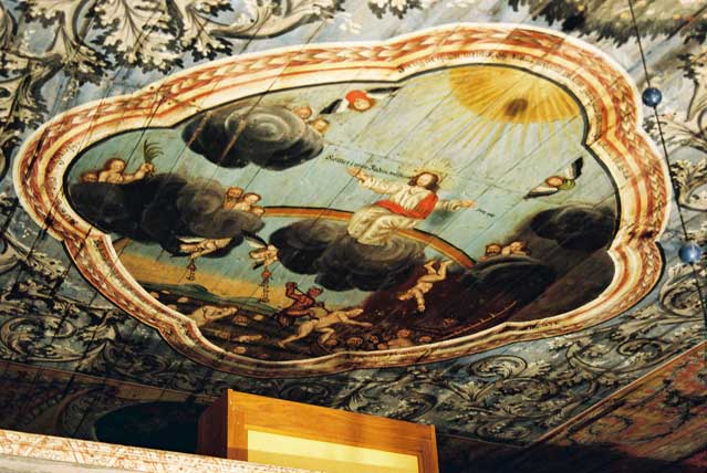 Bakre plafonden (ovan läktaren) av takmålningarna med bilden av yttersta domen med Kristus som världsdomare och de fördömda som störtar ned till helvetet.