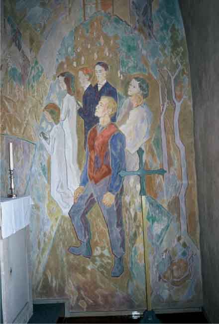 Muralmålning i koret av Simon Sörman.