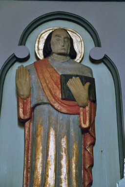 Predikstolsskulptur av A Andersson i Essunga kyrka. Neg.nr. 04/152:10. JPG.